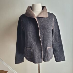 KATMAI 100% Boiled Wool Open Double Faced Short Jacket Cardigan Gray M